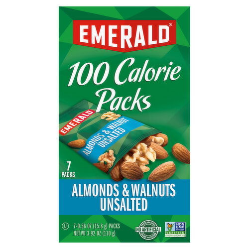 Emerald Almonds & Walnuts, Unsalted, 100 Calorie Packs, 7 Packs