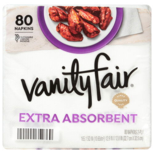 Vanity Fair Napkins, Extra Absorbent, 2-Ply - 80 Each