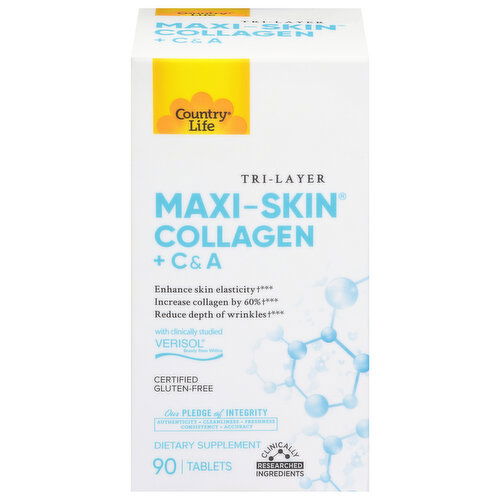 Country Life Tablets Tri-Layer Collagen + C & A - 90 Each