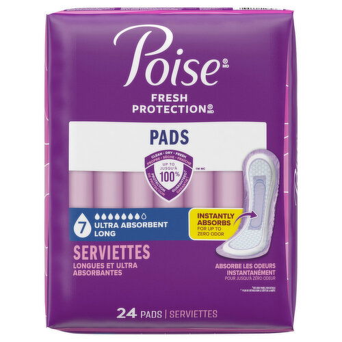 Poise 7 Ultra Absorbent Long Pads - 24 Each