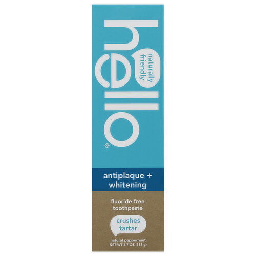 Hello Toothpaste, Fluoride Free, Antiplaque + Whitening, Natural Peppermint