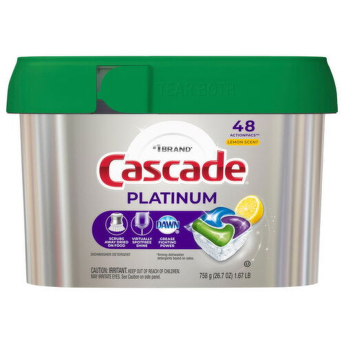 Cascade Dishwasher Detergent, Lemon Scent, ActionPacs