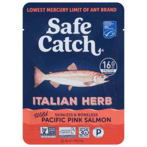 Safe Catch Salmon, Pacific Pink, Skinless & Boneless, Wild, Italian Herb