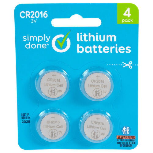 Simply Done Batteries, Lithium, CR2016 3V, 4 Pack