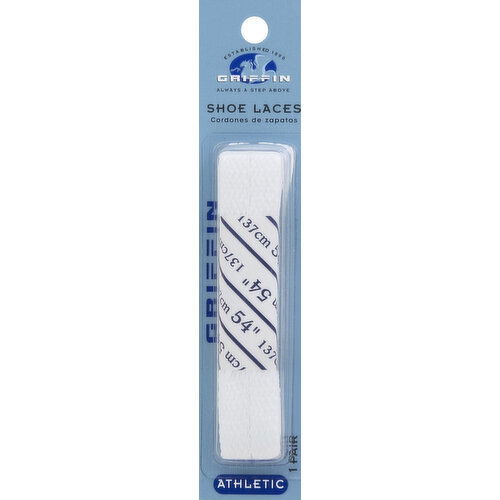 Griffin Shoe Laces, Sport, White, 54 Inch