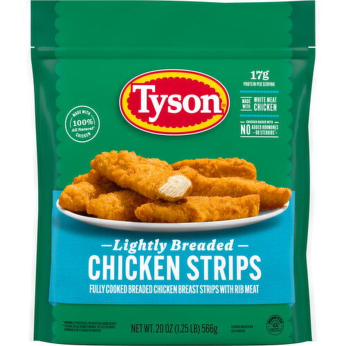 Tyson Lightly Breaded Frozen Chicken Strips, 20 oz Bag