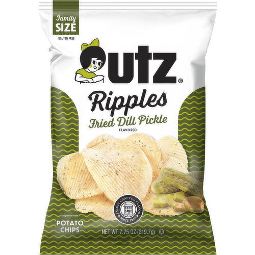 Utz Potato Chips, Fried Dill Pickle Flavored, Ripples, Family Size