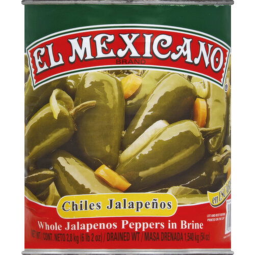 El Mexicano Jalapenos Peppers, in Brine, Whole