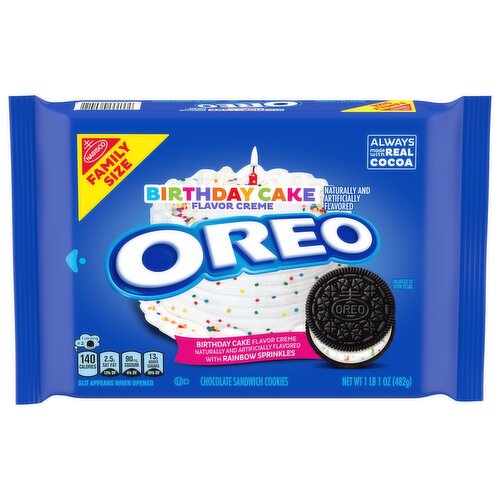 OREO Birthday Cake Creme Chocolate Sandwich Cookies, Family Size