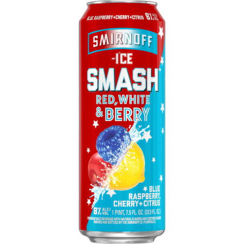 Smirnoff Beer, Smash, Red/White & Berry - 23.5 Fluid Ounce