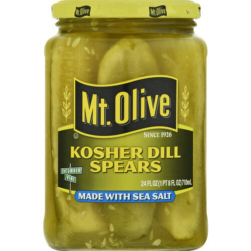 Mt Olive Kosher Dill Pickle Spears made with Sea Salt - 24 Fluid Ounce