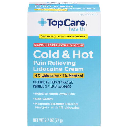 TopCare Lidocaine Cream, Pain Relieving, Maximum Strength, Cold & Hot