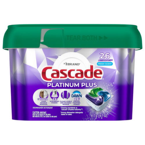 Cascade Dishwasher Detergent, ActionPacs, Fresh Scent - 26 Each