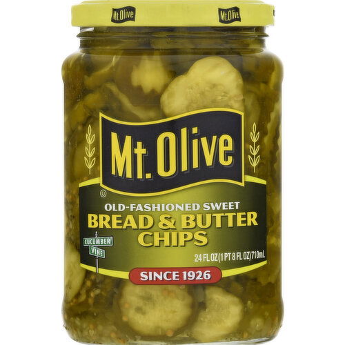 Mt Olive Old-Fashioned Sweet Bread & Butter Pickle Chips - 24 Fluid Ounce