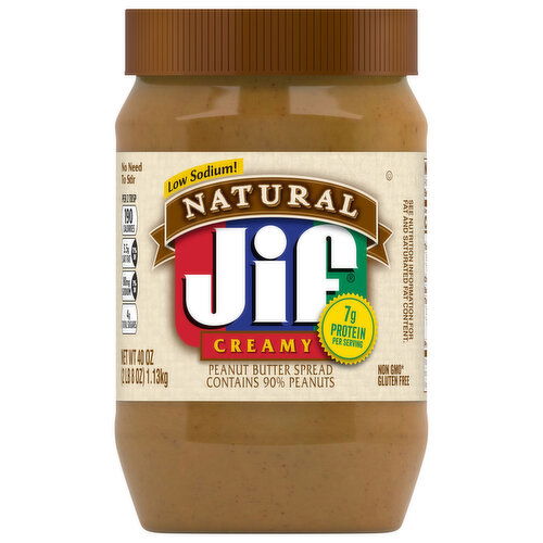 Jif Peanut Butter Spread, Low Sodium, Creamy, Natural