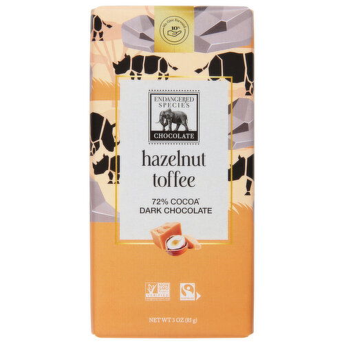 Endangered Species Dark Chocolate, Hazelnut Toffee, 72% Cocoa