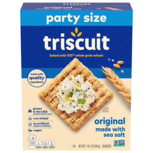 TRISCUIT Original Whole Grain Wheat Crackers, Vegan Crackers, Party Size