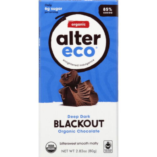 Alter Eco Dark Chocolate, Organic, Deep Dark Blackout, 85% Cocoa