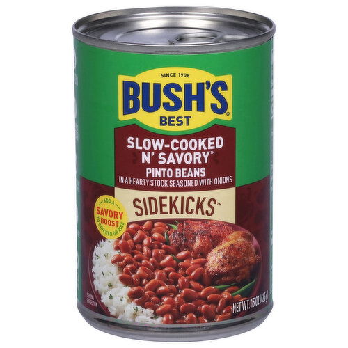 Bush's Best Pinto Beans, in a Hearty Stock Seasoned with Onions, Slow-Cooked N' Savory - 15 Ounce