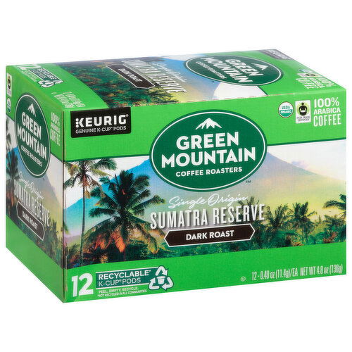 Green Mountain Coffee Roasters Coffee, 100% Arabica, Organic, Dark Roast, Sumatra Reserve, K-Cup Pods