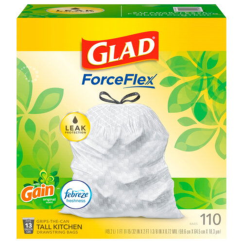 Glad Tall Kitchen Bags, Drawstring, Gain Original Scent, 13 Gallon