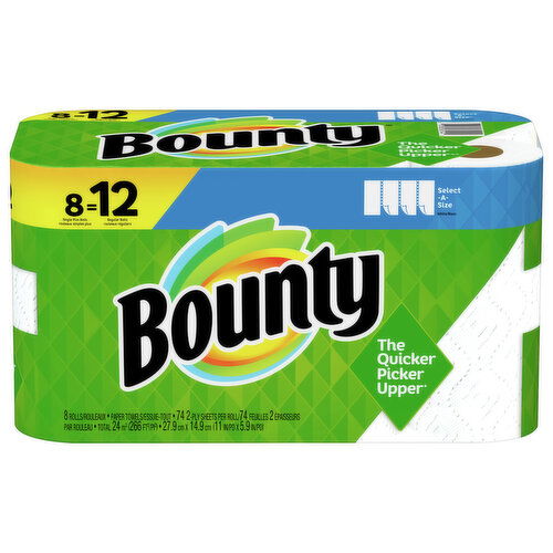 Bounty Paper Towels, Select-A-Size, White, Single Plus Rolls, 2-Ply