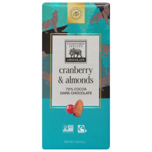 Endangered Species Dark Chocolate, Cranberry & Almonds, 72% Cocoa