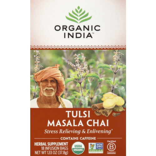 Organic India Herbal Supplement, Tulsi Masala Chai, Infusion Bags