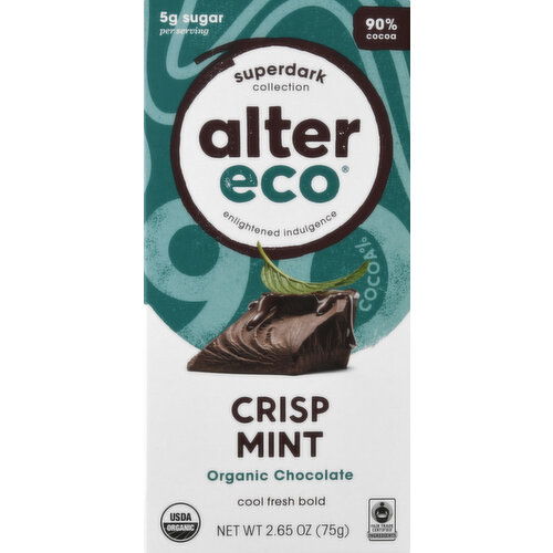 Alter Eco Chocolate, Organic, Crisp Mint, 90% Cocoa - 2.65 Ounce