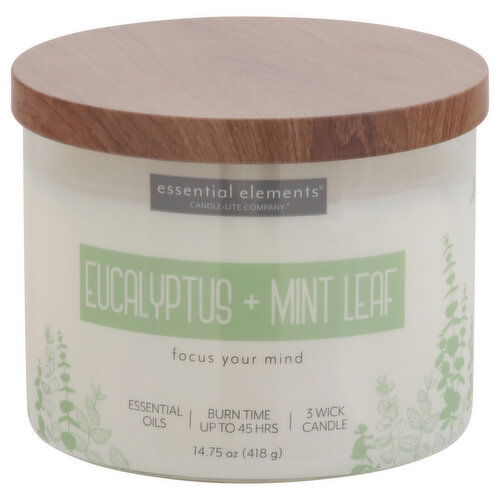 Essential Elements Candle, Eucalyptus + Mint Leaf, 3 Wick - 1 Each