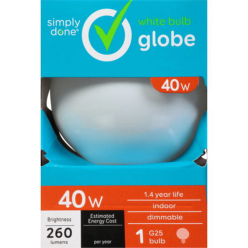 Simply Done Light Bulb, Globe, White Bulb, 40 Watts