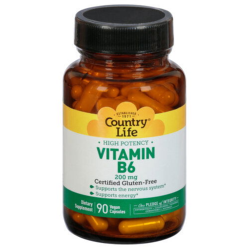 Country Life Vitamin B6, 200 Mg, High Potency, Vegan Capsules