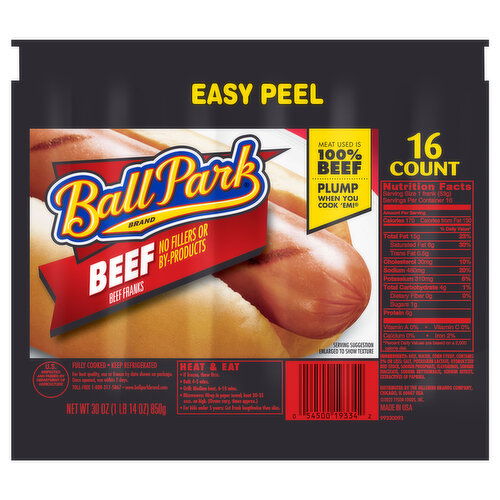 Ball Park Ball Park Beef Hot Dogs, 16 Count