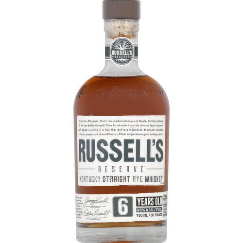 Russells Reserve Whiskey, Rye, Kentucky Straight, Reserve, 6 Years Old - 750 Milliliter