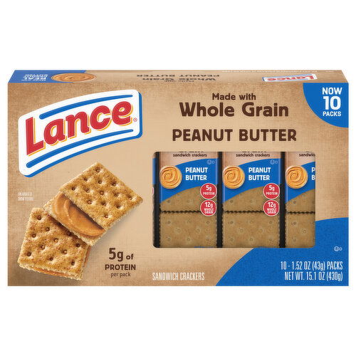 Lance Sandwich Crackers, Whole Grain, Peanut Butter, 10 Packs10 Packs