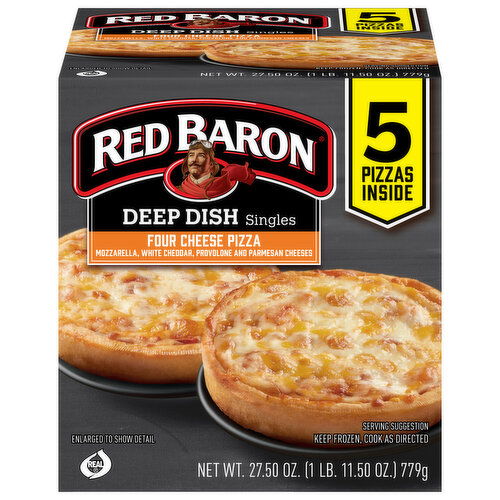 Red Baron Pizza, Four Cheese, Deep Dish, Singles