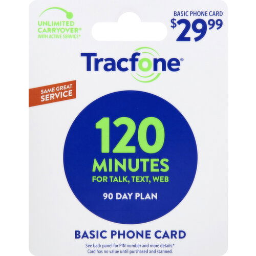 TracFone Basic Phone Card, 120 Minutes, 90 Day Plan, $29.99