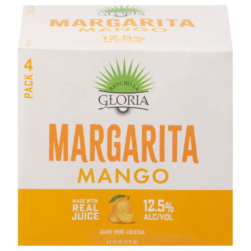 Rancho La Gloria Agave Wine Cocktail, Margarita, Mango, 4 Pack - 4 Each