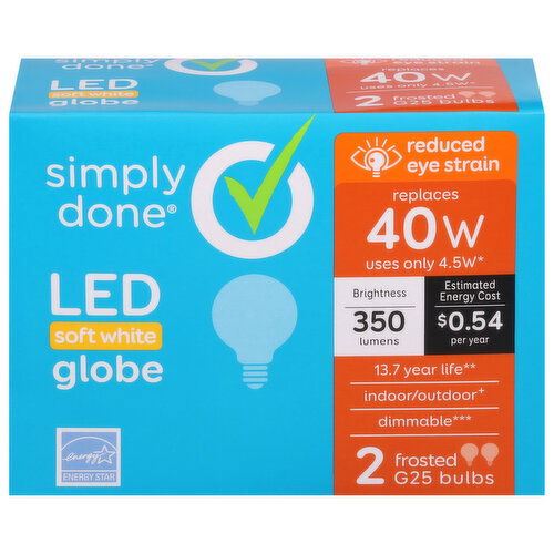 Simply Done Light Bulbs, LED, Globe, Soft White, 4.5 Watts