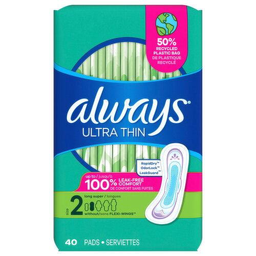 Always Pads, without Flexi-Wings, Long Super, Size 2