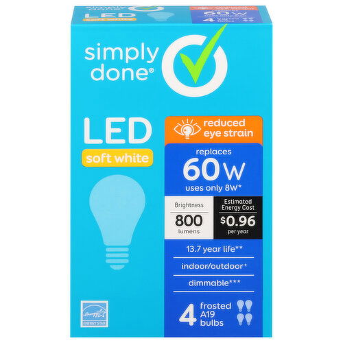 Simply Done Light Bulbs, LED, Soft White, Frosted, 8 Watts