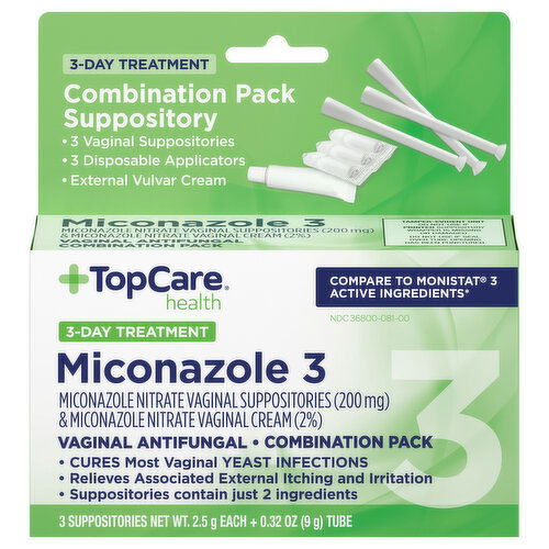 TopCare Vaginal Antifungal, Miconazole 3, 3-Day Treatment, Combination Pack