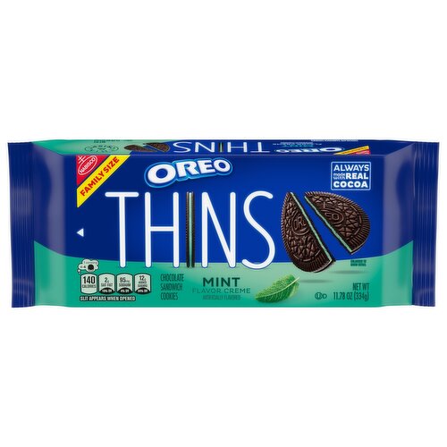 OREO Thins Mint Creme Chocolate Sandwich Cookies, Family Size