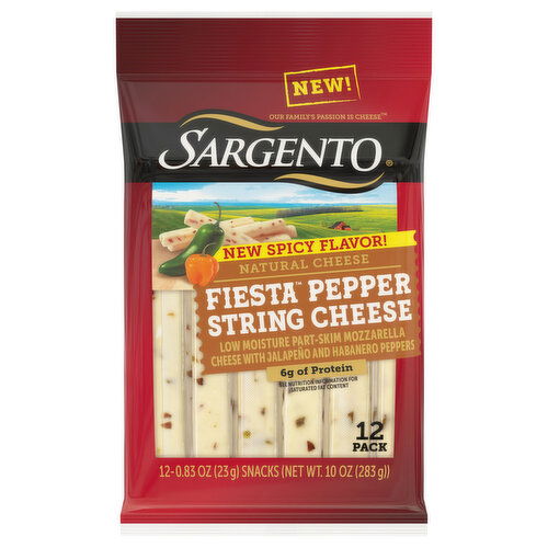 Sargento String Cheese, Natural, Fiesta Pepper, 12 Pack