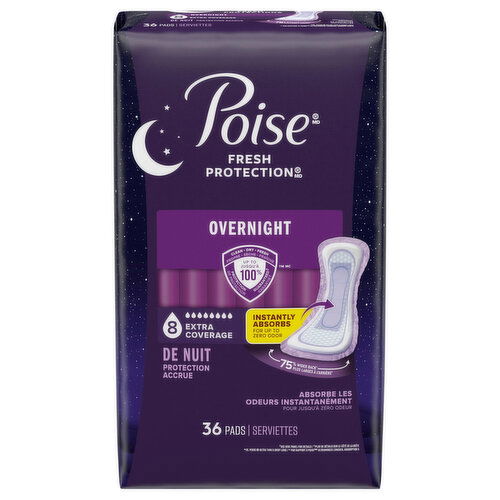 Poise Extra Coverage Overnight Pads - 36 Each