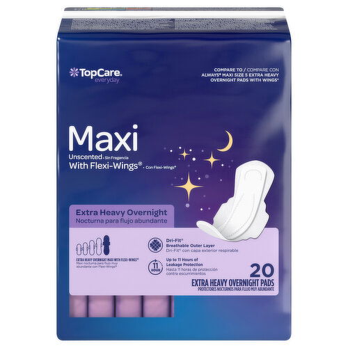 TopCare Pads, with Flexi-Wings, Maxi, Extra Heavy Overnight, Unscented