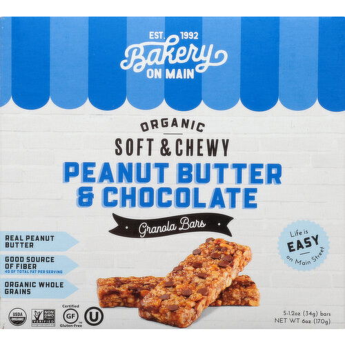 Bakery on Main Granola Bars, Organic, Peanut & Butter Chocolate, Soft & Chewy