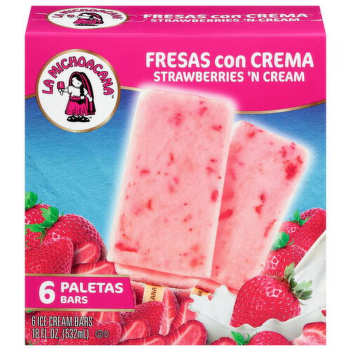 Helados Mexico Ice Cream, Strawberries 'N Cream, Bars