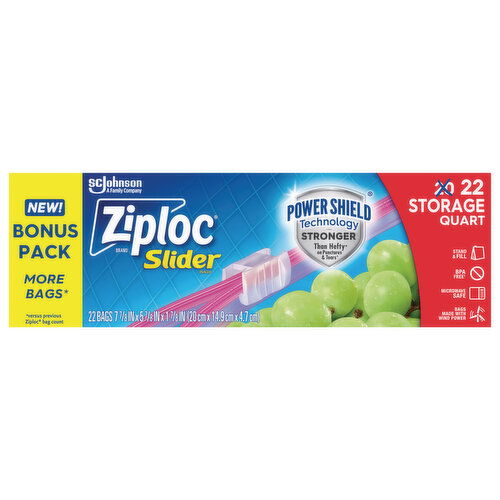 Ziploc Slider Bags, Storage, Quart, Bonus Pack