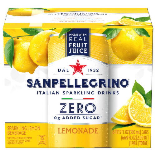 Sanpellegrino Lemon Beverage, Zero Added Sugar, Lemonade, Sparkling